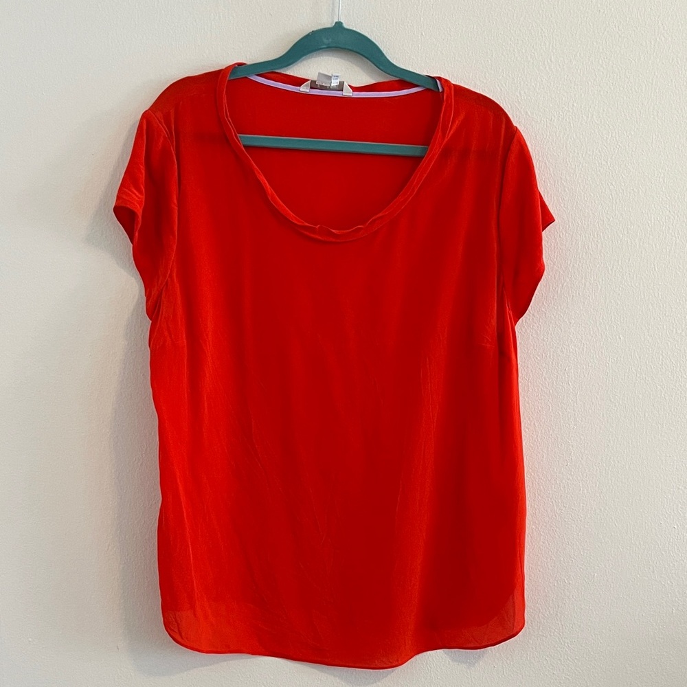 Boden Silk Orangey Red Short Sleeve Top